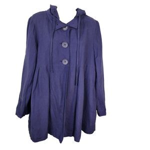 Larry Levine Womens Swing Jacket Size 12 Purple Hooded Linen Blend Lined Pleats